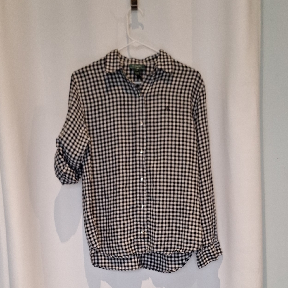 Lauren Ralph Lauren Black and White Gingham Button-Down Shirt